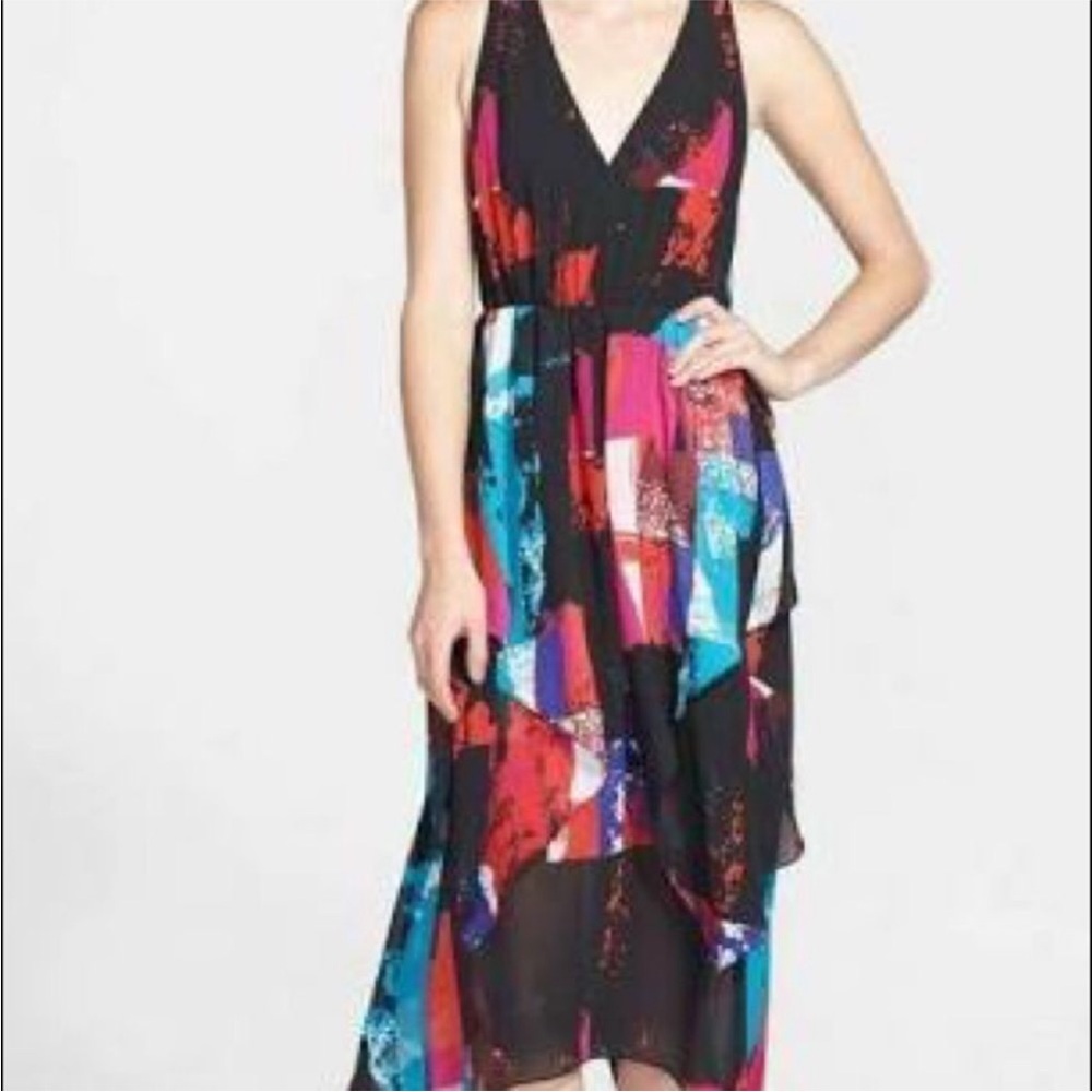 Leith black red blue white handkerchief sleeveless dress size Medium